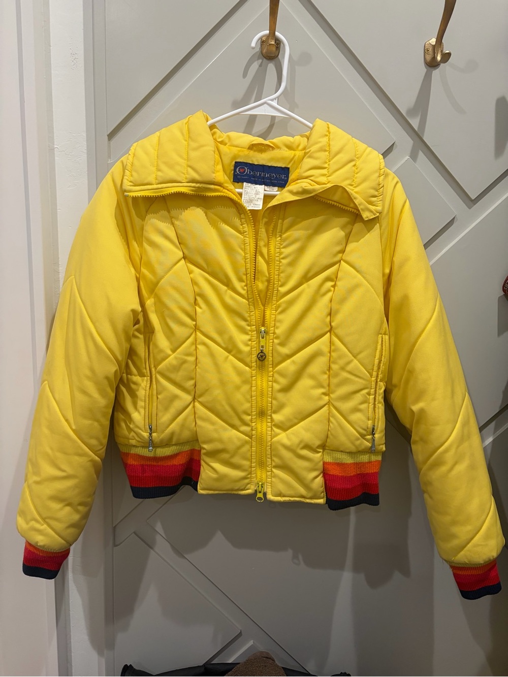 Vintage Obermeyer Women’s Yellow Jeannie Coat Retro Stripes Sz small